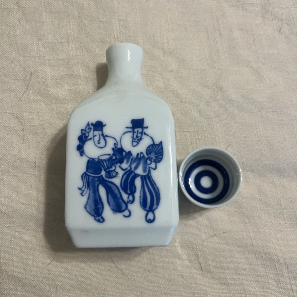 Vintage Japanese Blue and White Ceramic Sake Holder